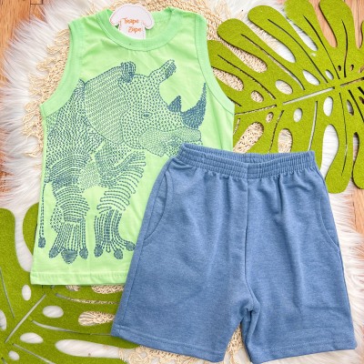 Conj. Regata Rinoceronte Azul Jeans e Bermuda - Verde